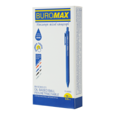 Ручка масляна, 0,5 мм, Rubber Touch, асорті корпусів, сині чорнила - BM.8363-01 Buromax