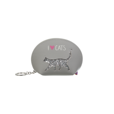 Кейс для монет CAT LOVER, плоский 12,5x8,5x4,5 см, сірий з зображенням кота із блискіток