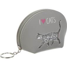 Кейс для монет CAT LOVER, плоский 12,5x8,5x4,5 см, сірий з зображенням кота із блискіток