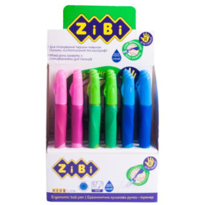 Ручка шариковая для правши с резиновым грипом, синий, дисплей, KIDS Line - ZB.2000-01 ZiBi