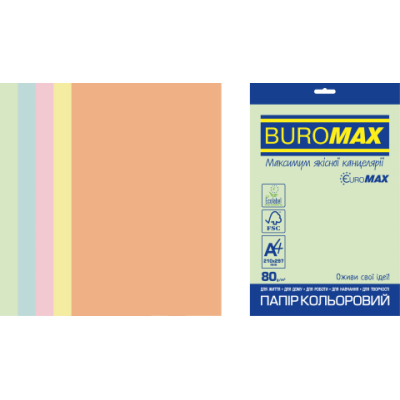 Набор цветной бумаги PASTEL, EUROMAX, А4, 80г/м2 (5х50/250л.) - BM.27212250E-99 Buromax