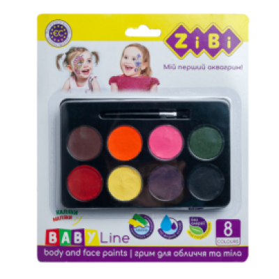 Краски для грима лица и тела на водной основе, 8 цветов, BABY Line - ZB.6567 ZiBi