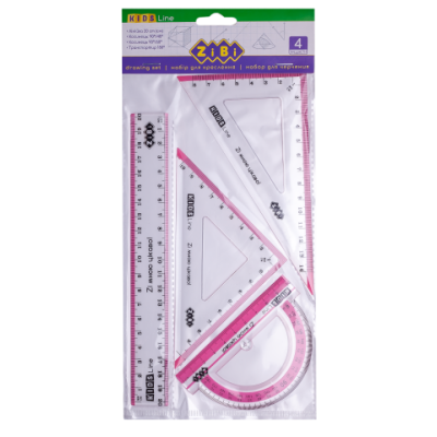 Комплект: лінійка 20см, 2 косинці, транспортир, з рожевою смугою, KIDS Line - 000018189 ZiBi