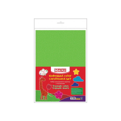 Набор цветного картона с тиснением, А4, 9 л, 9 кол - MX21004 Maxi