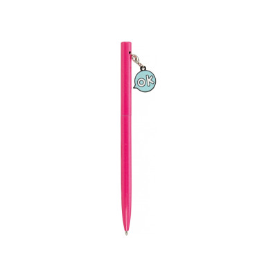 Ручка металлическая розовая с брелоком 