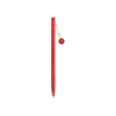 Ручка металлическая красная с сияющим брелоком, покрытым кристаллами, пишет синим