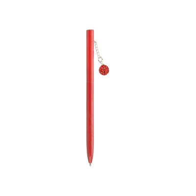 Ручка металлическая красная с сияющим брелоком, покрытым кристаллами, пишет синим - MX16349 Maxi