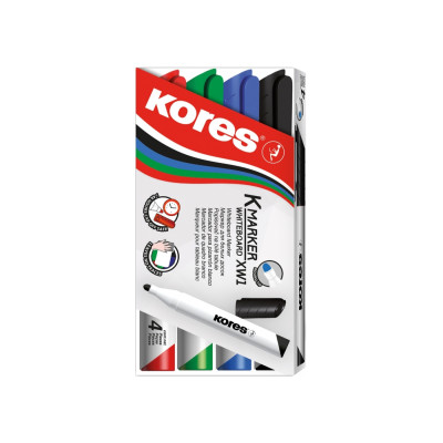 Набор маркеров для белых досок KORES 1-3 мм, 4 цвета в блистере K20843