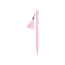 Ручка металлическая розовая с брелоком-кисточкой, пишет синим