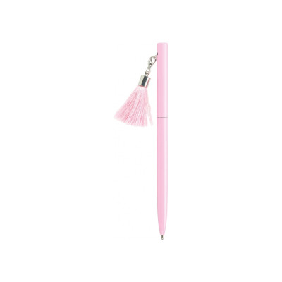 Ручка металлическая розовая с брелоком-кисточкой, пишет синим - MX16371 Maxi