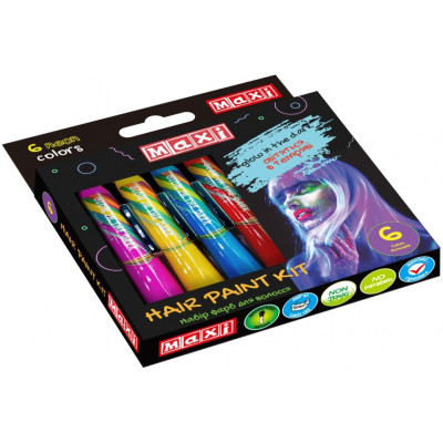 Набір фарб для волосся у формі олівця, 6 кольорів, що світяться у темряві - MX60192 Maxi