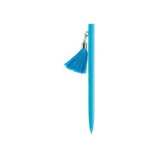 Ручка металлическая голубая с брелоком-кисточкой, пишет синим