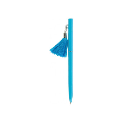 Ручка металлическая голубая с брелоком-кисточкой, пишет синим - MX16369 Maxi