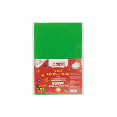 Фетр листовой (полиэстер) на клейкой основе, 20х30см, 180г/м2, зеленый - MX61823 Maxi