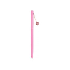 Ручка металлическая розовая с сияющим брелоком, покрытым кристаллами, пишет синим