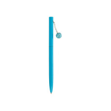 Ручка металлическая голубая с сияющим брелоком, покрытым кристаллами, пишет синим