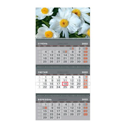 Календарь офисный (квартальный) 2022 Белые цветы 043-22 079 (на 3 спирали) 623402