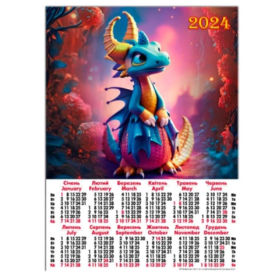 Календарь настенный 2024 А2 А-58 Дракончик синий