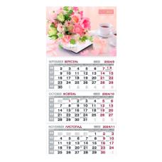 Календар настінний квартальний на 2024 р. (3 пружини) квіти