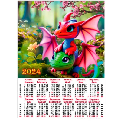 Календар настінний 2024 А2 А-56 Дракончики
