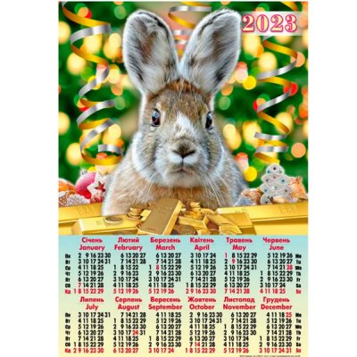 Календар настінний 2023 А2 А-09 Кролик із золотом - 630794 Buromax