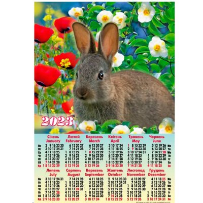 Календар настінний 2023 А2 А-25 Кролик у квітах - 630801 Buromax