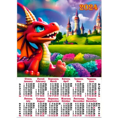 Календар настінний 2024 А2 А-57 Дракончик замок