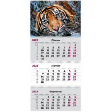 Календарь настенный квартальный 2022г, 3  пружины, Тигр