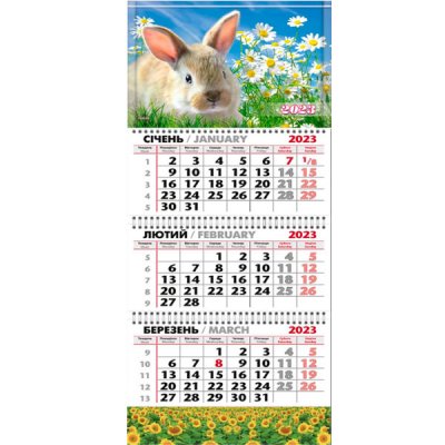 Календар квартальний 2023 3в1 КББ-04 (3 спір.) Кролик у ромашках - 630814