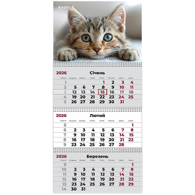 Календар настінний квартальний 2026р, 3 пр., Cats 1
