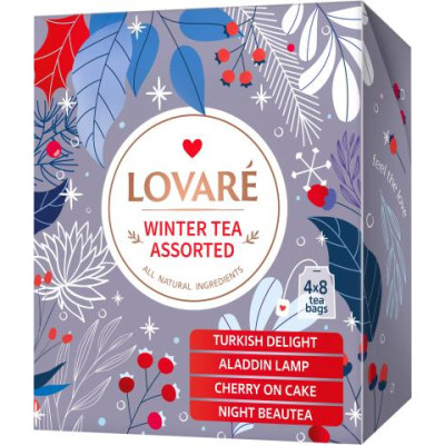 Чай чорний асорті 32 шт (4 види по 8 пак.), WINTER TEA ASSORTED, LOVARE