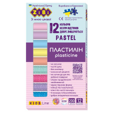 Пластилін PASTEL 12 кольорів, 200г (8 пастель + 4 глітер), KIDS Line