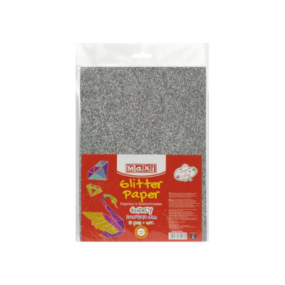 Картон з блискітками 290±10 г/м 2. Формат A4 (21х29,7см), сірий - MX61928 Maxi