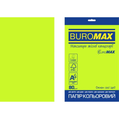 Бумага цветная NEON, EUROMAX, зеленая, 20л., А4, 80 г/м² BM.2721520E-04