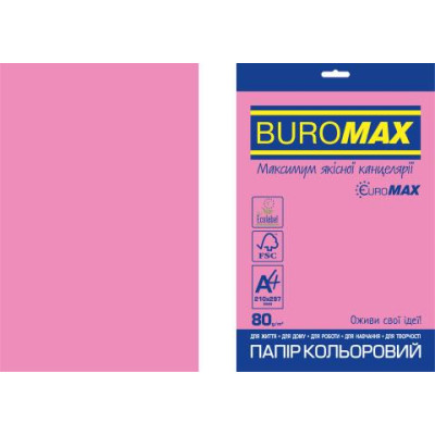Бумага цветная NEON, EUROMAX, розовая, 20л., А4, 80 г/м² BM.2721520E-10