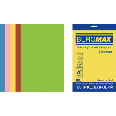 Набір кольорового паперу INTENSIVE, EUROMAX, 5 кол., 50 літрів, А4, 80 г/м² - BM.2721350E-99 Buromax