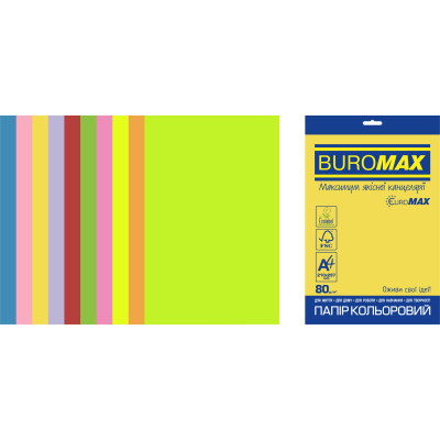 Набір кольорового паперу NEON+INTENSIVE, EUROMAX, 10 кол., 50 к.с., А4, 80 г/м² - BM.2721850E-99 Buromax