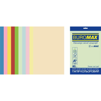 Набір кольорового паперу PASTEL+INTENSIVE, EUROMAX, 10 кол., 20 к.с., А4, 80 г/м²