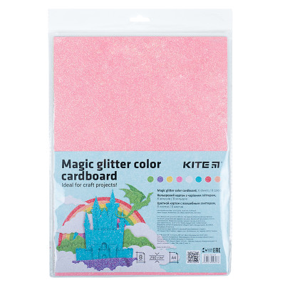 Картон кольоровий з чарівним гліттером (8арк/8 кол), А4 Kite - K22-423 Kite