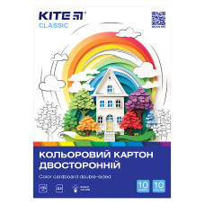 Картон цветной двустор. (10 лист/10 цвет), А4 Kite Classic