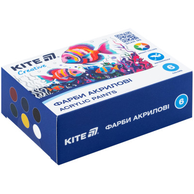 Краски акриловые, 6 цветов, 20 мл, Kite Creative