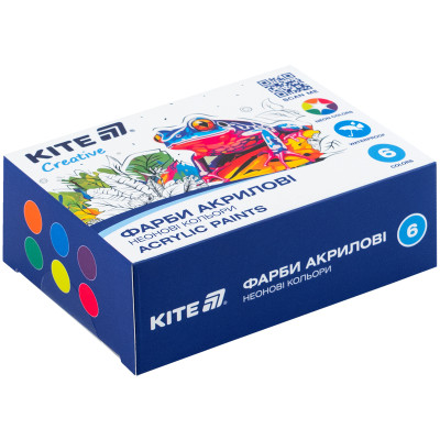Краски акриловые, 6 неоновых цветов, 20 мл, Kite Creative, 6