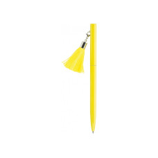 Ручка металева жовта з брелоком-китичкою, пише синім