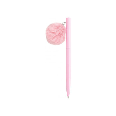 Ручка металева рожева з брелоком-помпоном, пише синім - MX16347