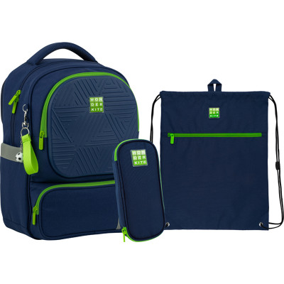 Набір рюкзак + пенал + сумка для взуття WK 728 темно-синій - SET_WK22-728M-2 Kite