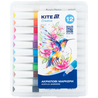 Маркеры акриловые Jumbo, 12шт Kite Creative
