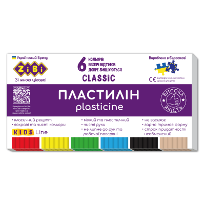 Пластилін CLASSIC 6 кольорів, 120г, KIDS Line - ZB.6230 ZiBi