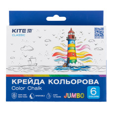 Мел цветной Jumbo, 6 цв. Kite Classic