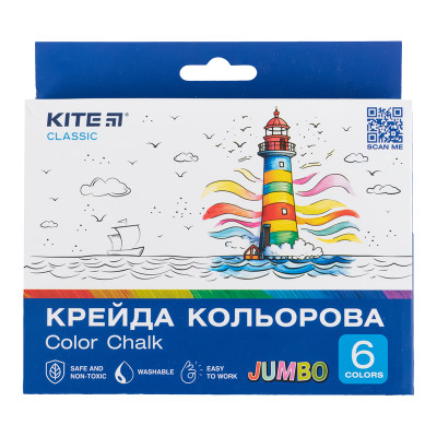 Мел цветной Jumbo, 6 цв. Kite Classic