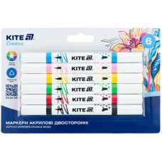 Маркеры акриловые двусторонние, 6шт Kite Creative